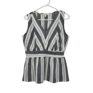 Monteau Womens Striped Sleeveless Peplum Top Size Large  Black & White Pullover